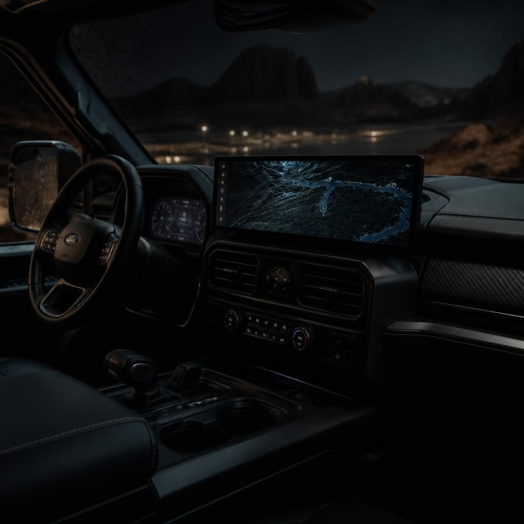 The same DASHUP display mounted in a pickup truck dashboard
